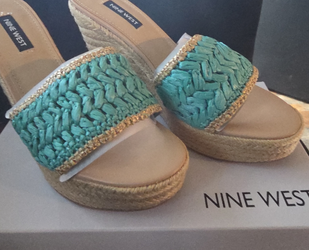 Nine West Turquoise and Tan Wedge Sandals